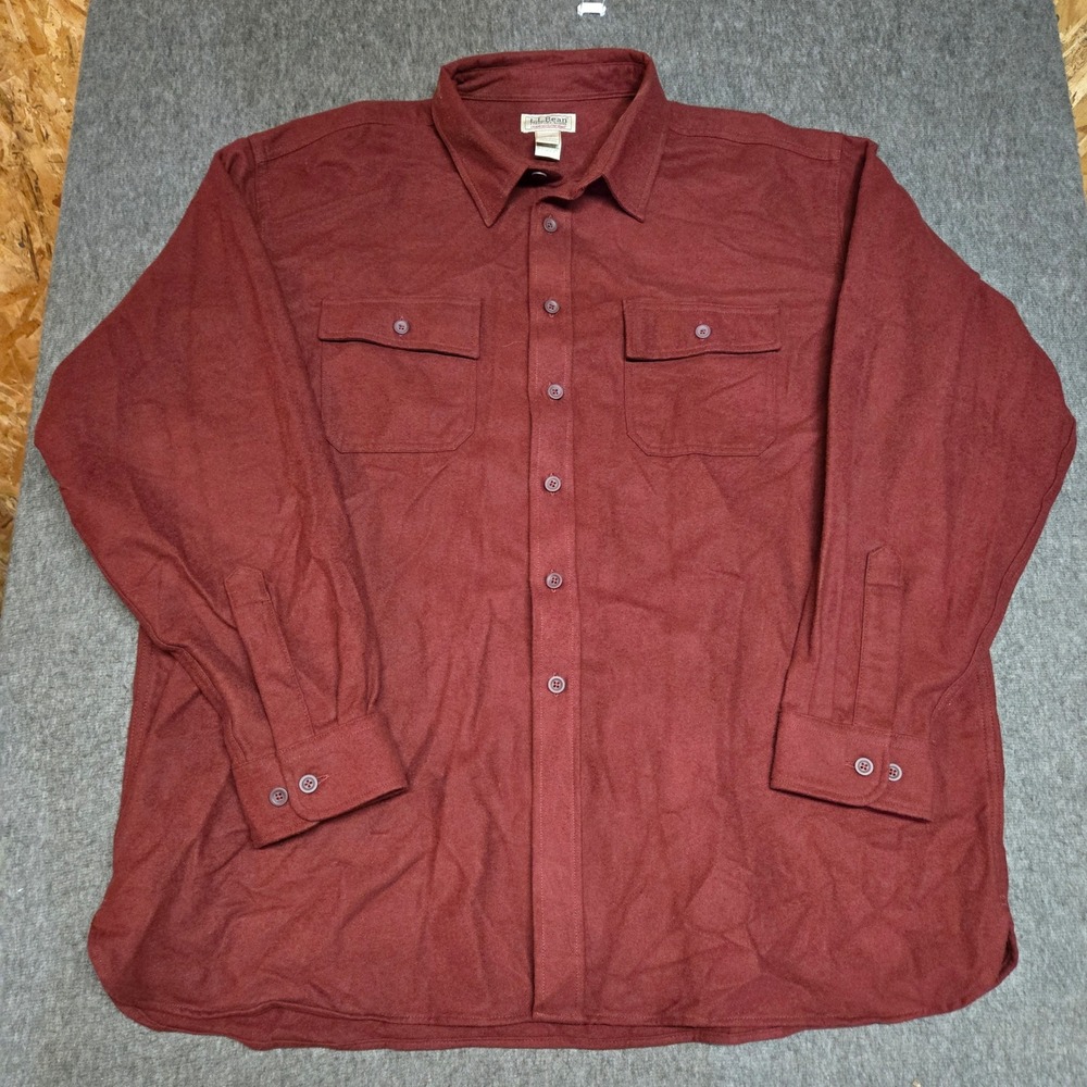 Vintage L.L. Bean Chamois Cloth Shirt Mens XXL Burgundy Flannel Cotton Workwear